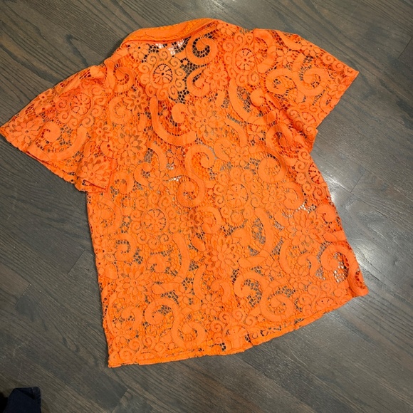 Nanette LeporeLace Short Sleeve Top Tangerine Orange Size Med - Picture 7 of 7